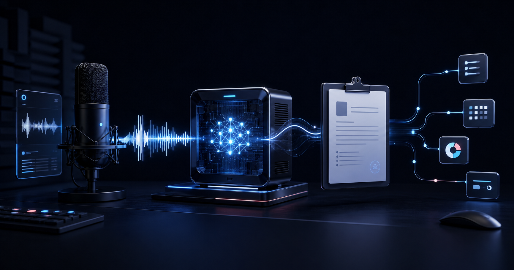 Private offline AI dictation and workflow automation illustration